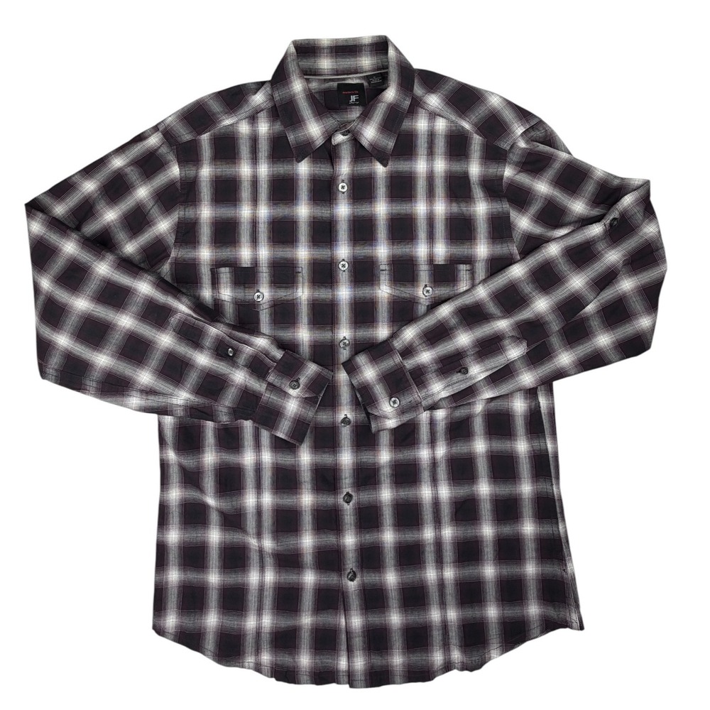 JF Ferrar Modern Fit Men's Medium Burgundy Plaid Long Sleeve Button Up Shirt - Picture 10 of 12